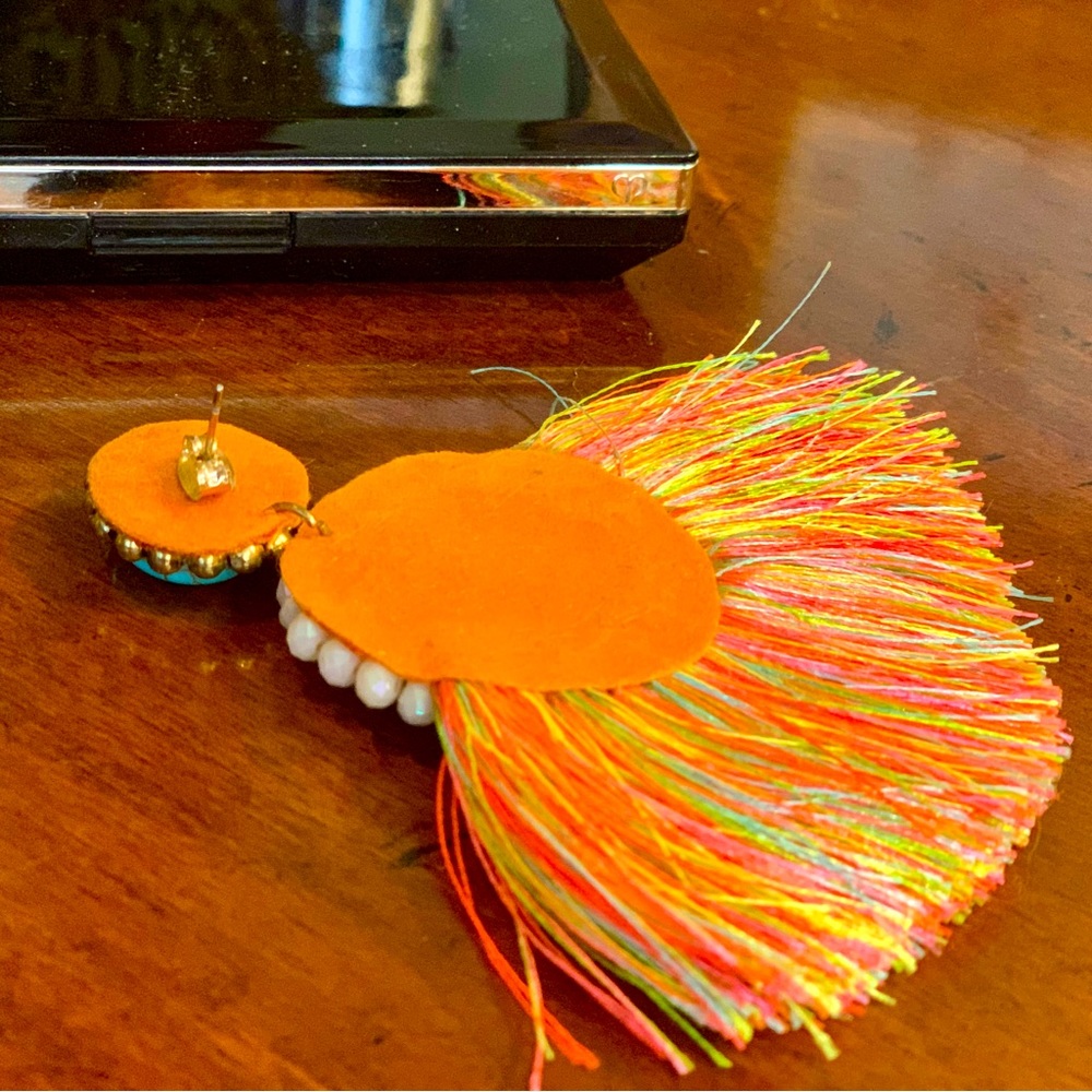 NEIMAN MARCUS Hand Beaded Fringe Statement Earrings - Picture 12 of 15